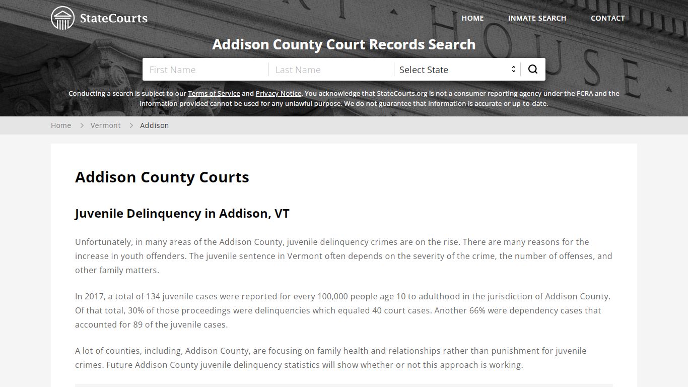 Addison County, VT Courts - Records & Cases - StateCourts