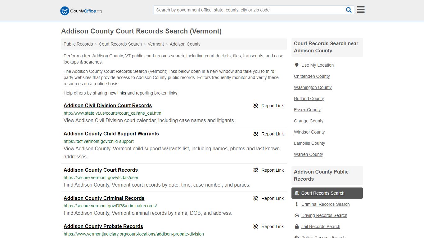 Addison County Court Records Search (Vermont) - County Office