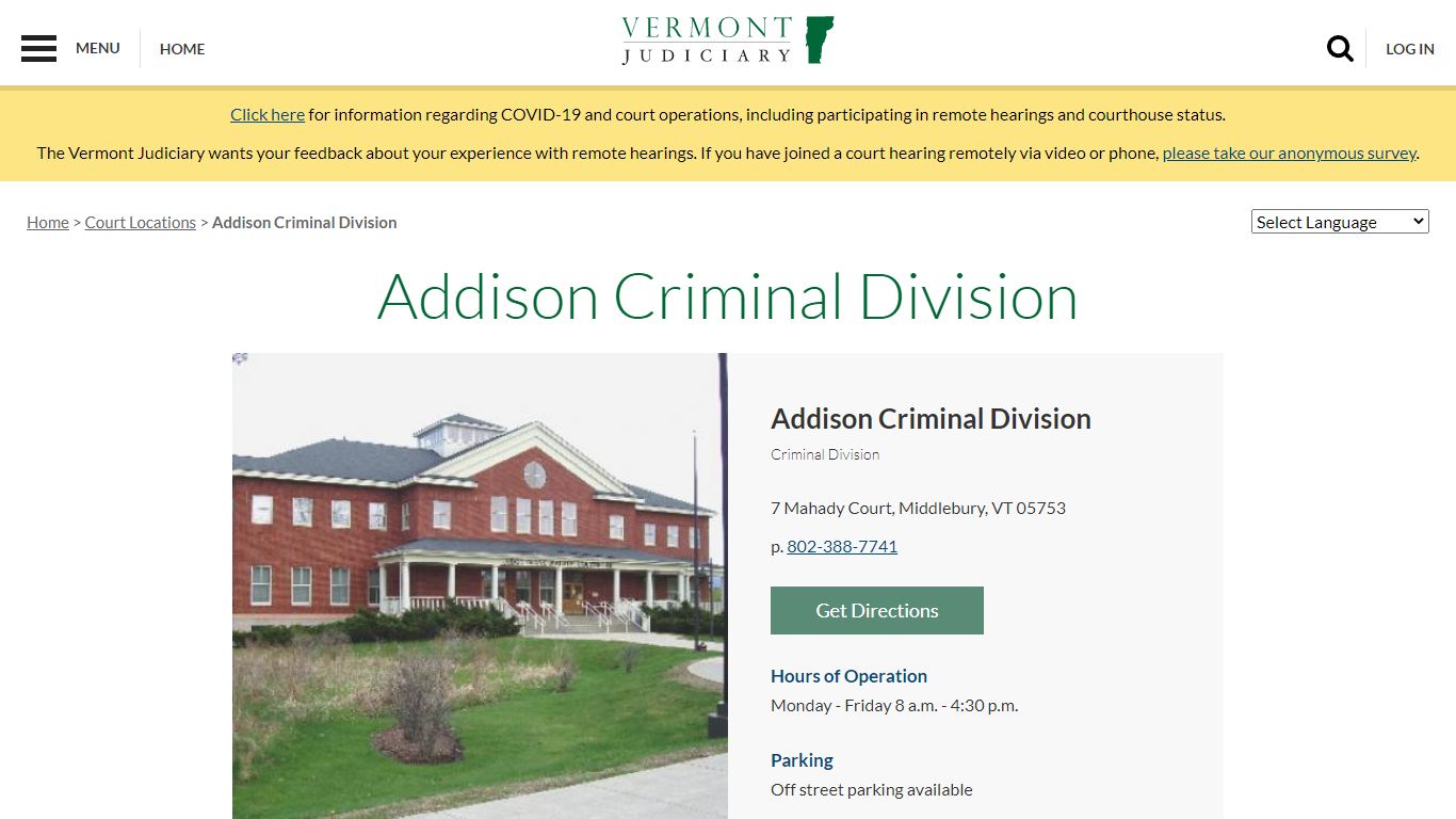 Addison Criminal Division | Vermont Judiciary